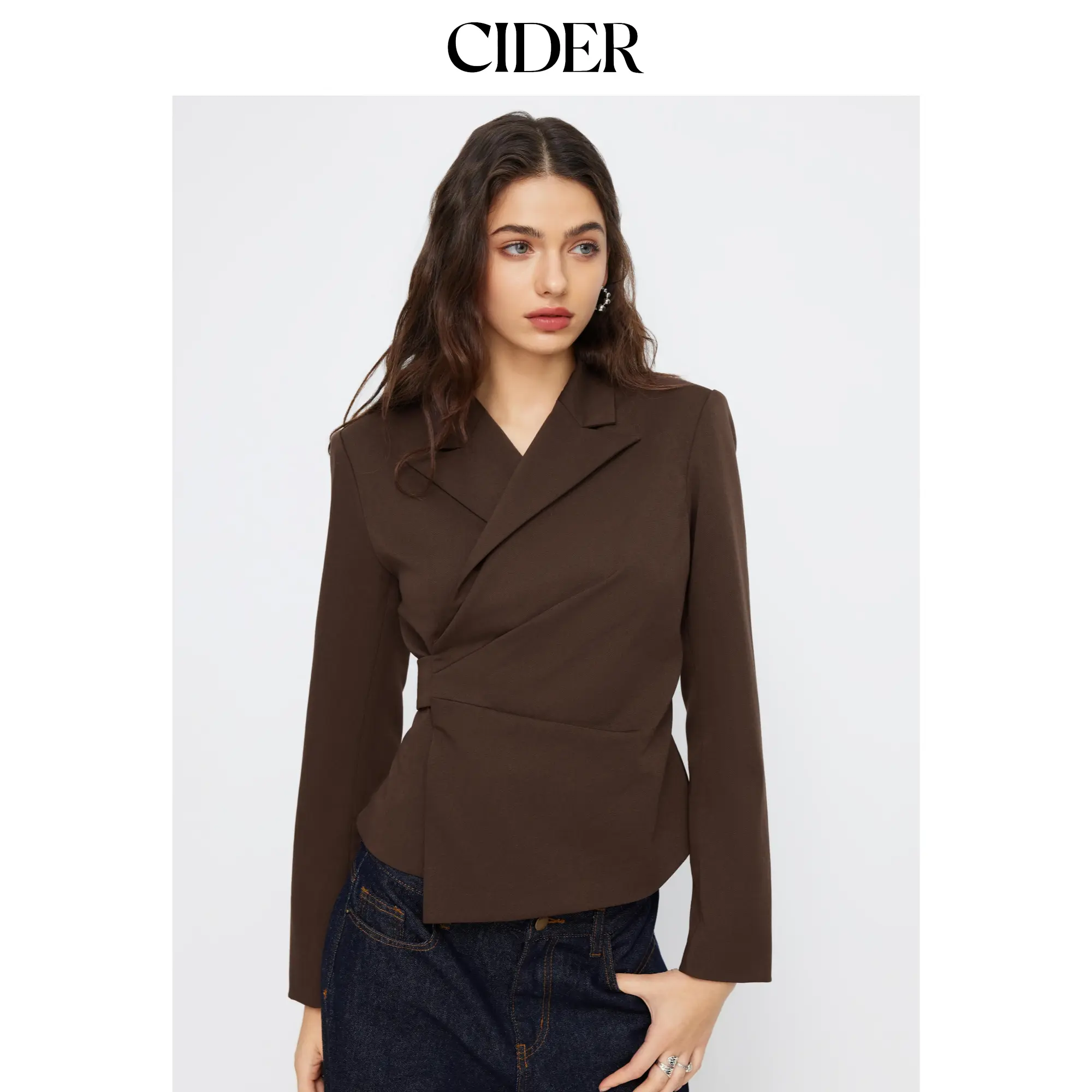 Cider Women's Solid Long Sleeve Basic Female Blazer - Wrap Design, Button Tie Back, Fitted, Elegant