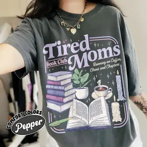 Tired Moms Book Club Shirt, Retro Coffee Reader Tee, Book Lover Gift, Comfort Colors Tee