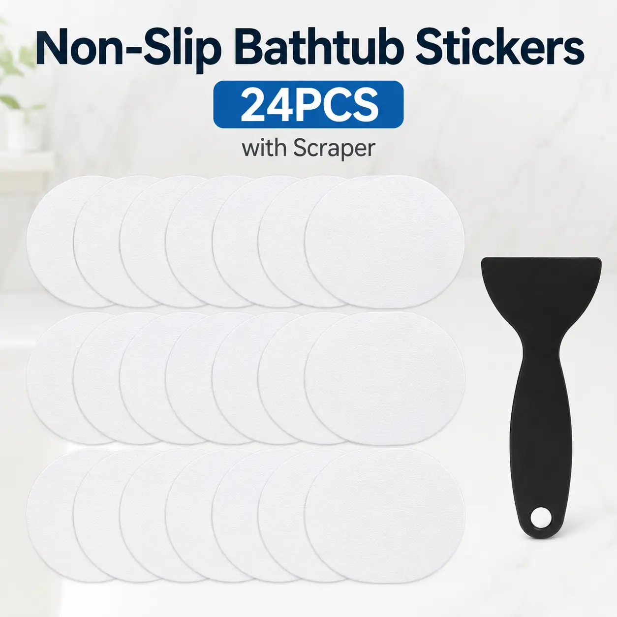 24PCs Non Slip Bathtub Stickers Anti-Slip Bathtub Sticker Bath Tub Non Slip Stickers Bathroom Tub Shower Tread Adhesive Decal with Scraper Water Proof