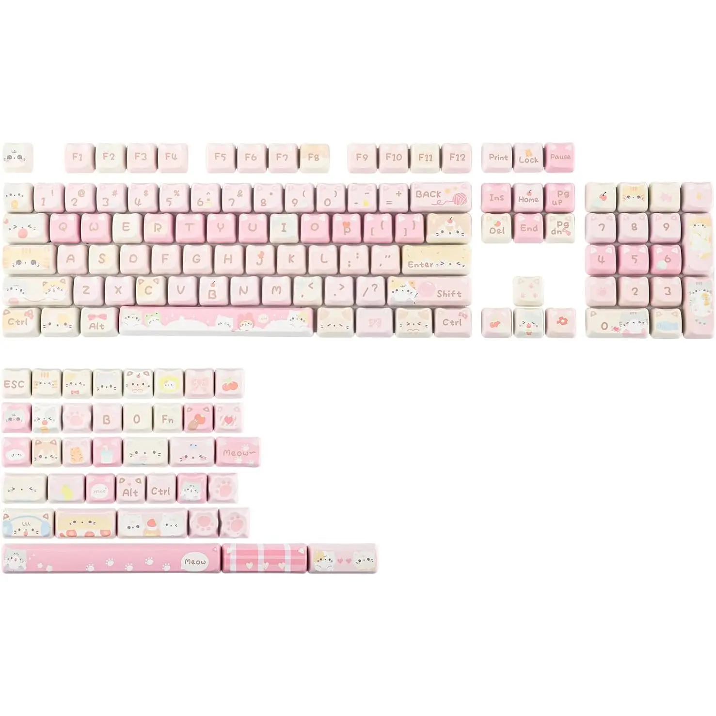 x Maorbeng Meow Meow Squad Keycaps Set, Dye-Sublimation PBT, Mao Profile, 142  Custom Keycaps for ANSI Layout, MX Switches Mechanical Gaming Keyboard
