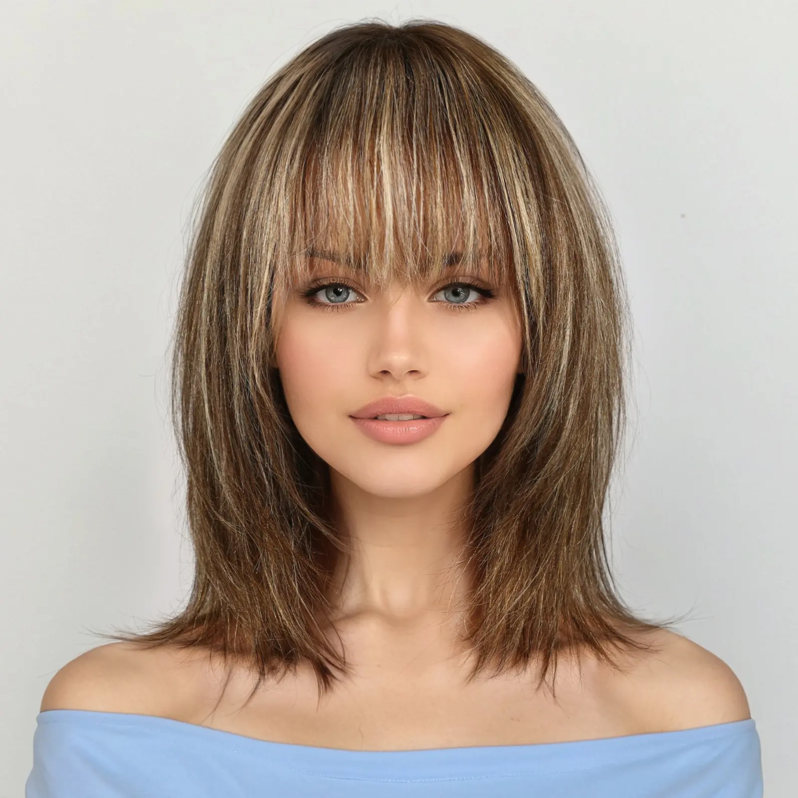 KKU 12 Inch Human Hair Wigs for Women, Remy Human Hair Wigs,Real Hair Wigs, Human Hair Wigs with Bangs