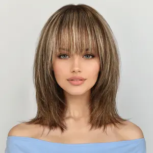 KKU 12 Inch Human Hair Wigs for Women, Remy Human Hair Wigs,Real Hair Wigs, Human Hair Wigs with Bangs