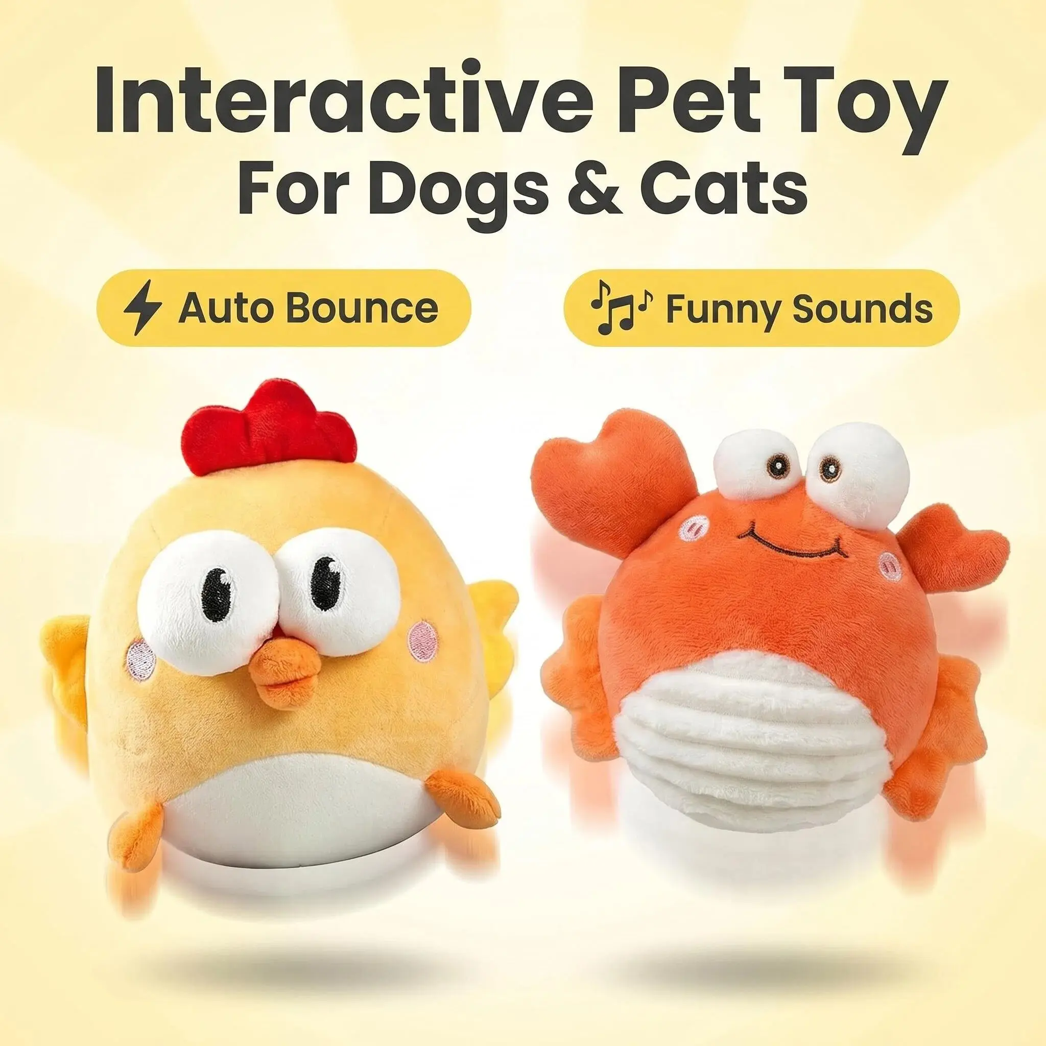 GUKCO Mini Ball Interactive Dog Toy - Chick-Themed, Playful USB-Rechargeable Automatic Bouncing Ball with Voice Recording, Plush Cover, Stress-Relief Self-Playing Enrichment Toy for Small-Medium Dogs
