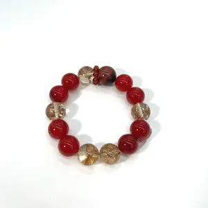 Red Agate & Gold Foil Crystal Bracelet - Lucky Fortune