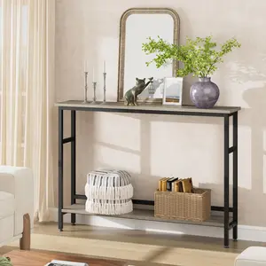 5.9" Slim Sofa Table, 2 Tier Narrow Console Table with Adjustable Shelf, Space-Saving Behind Couch Table for Living Room, Entryway, Hallway, and Foyer