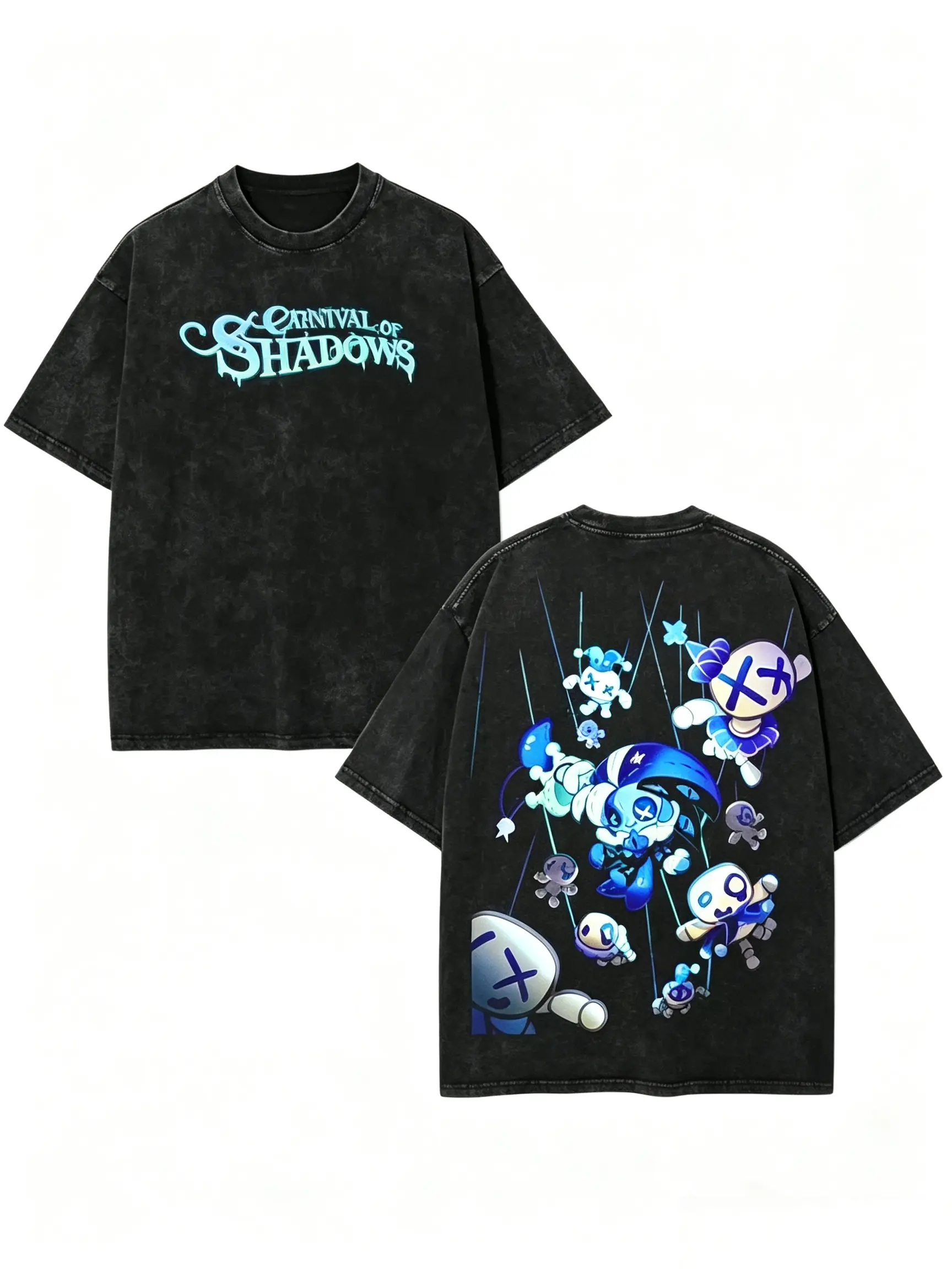 Men's Cookie Run Kingdom Shadow Milk Cookie Carnival of Shadows Graphic Menswear Round Neck Shortsleeve Casual T-Shirt - Distressed Vintage Washed Oversize Unisex Dark Fantasy Retro Gaming Streetwear, Festive Boyfriend Gift