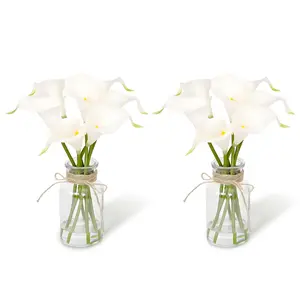 Elevate your table with everlasting calla lilies! 🤍 Set of 2 in glass vase – real-touch latex, faux water – perfect for weddings, dining, or home.