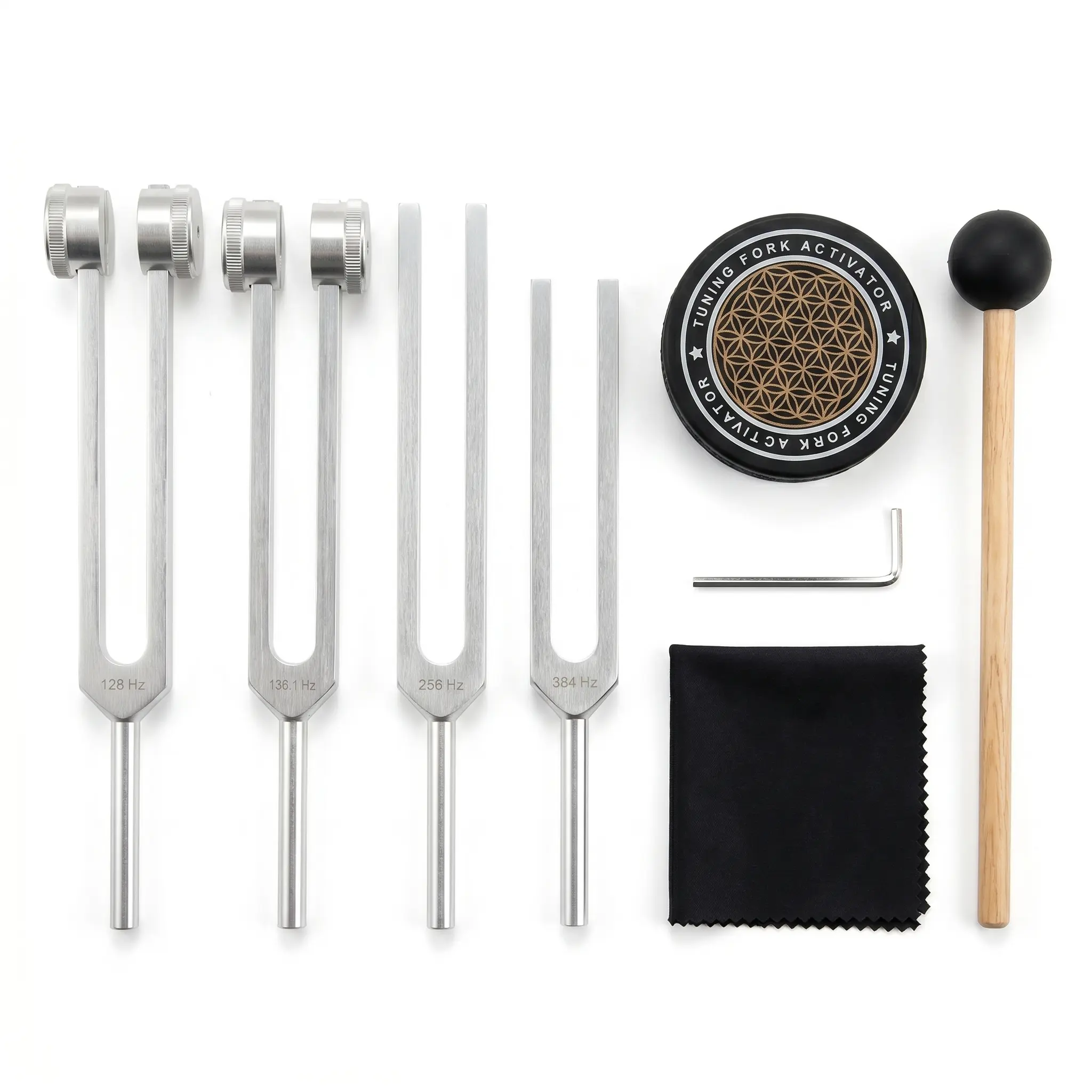 Reiki Sound Bath Mindfulness Tuning Fork Set for Yoga & Meditation Beginners, 128/136.1/256/384/432/528 Hz, with Activator & Mallet for Mindfulness Routines