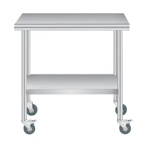Stainless Steel Outdoor Kitchen Prep Table – Adjustable Undershelf, 4 Caster Wheels – Heavy Duty Commercial Workstation for Patio, Restaurant, Food Prep & Storage