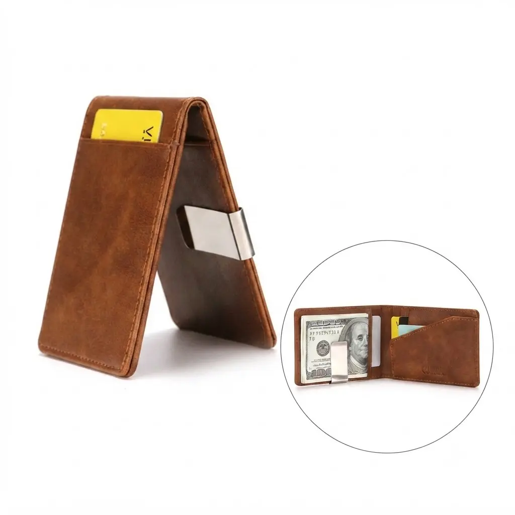 Men's Slim Money Clip Wallet – Leather Bifold Card Holder with Cash Clip, Compact Front Pocket Wallet for Everyday Carry
