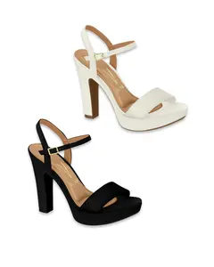 Vizzano Women's Elegant Chunky Platform Heel Sandals - Classic Black & White Minimalist Footwear with Supportive Ankle Strap, Stylish Comfortable Shoes for Fashion Use, Sandal
