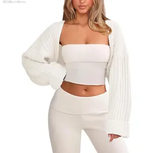 Chunky Knit Bolero Shrug Cardigan Sweater for Women Fall Open Front Long Arm Sleeve Cropped Cardigan Y2k Loose SueterDD19MatteMaven