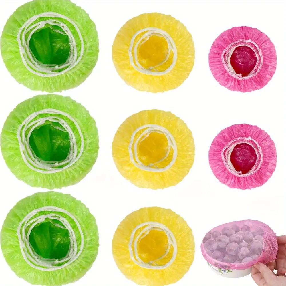 90/120PCS Multicolor Reusable Airtight Plastic Containers - Shower Cap-Style Kitchen Dish Bowl Covers (3 Size Fit, 3x Thicker, Elastic Closure Stays Secure, Flexible Fit for Many Bowls, Hand Washed) for Kitchen, Family Party Use