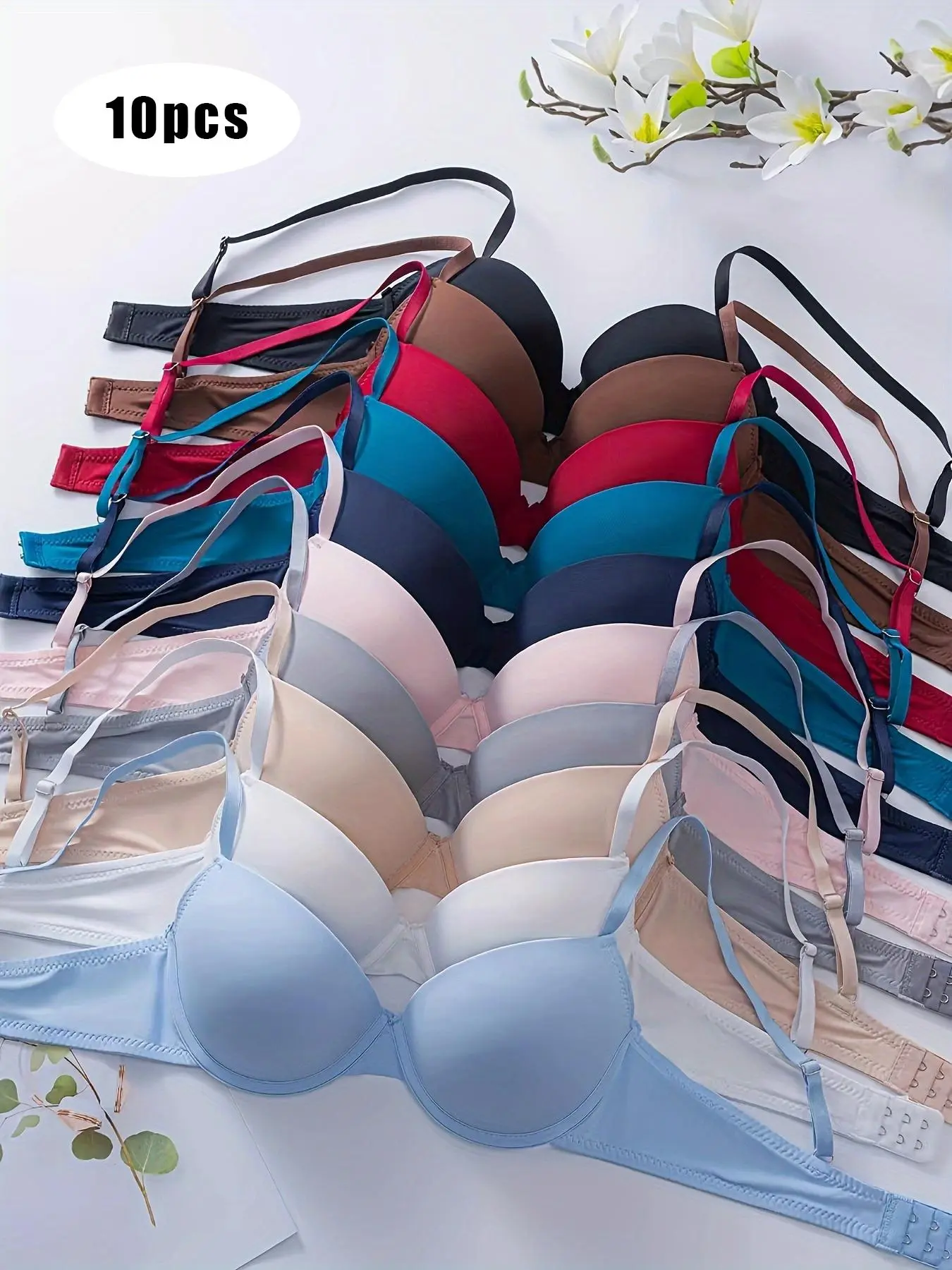 10 Pack Women's Underwear Underwire Casual Bras with Adjustable Buckles, Full Coverage & Maximum Support, Everyday Essentials for All Seasons, Soft Comfy Bra