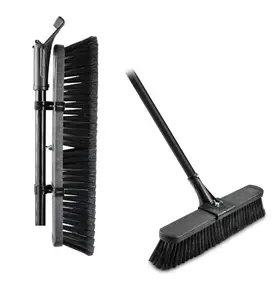 Black/Red Steel Handle Push Broom 18" Multi Surface for Home and Business Use