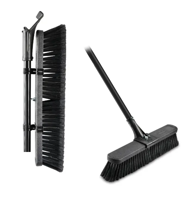Black/Red Steel Handle Push Broom 18" Multi Surface for Home and Business Use