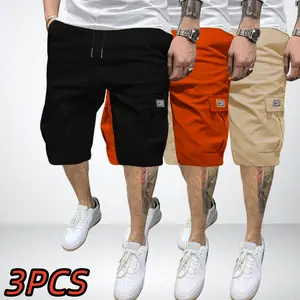 3-pack men’s cargo shorts with multiple pockets, breathable skin-friendly drapey fabric, loose straight fit that flatters any body type—versatile casual mid-length shorts for everyday commuting, streetwear, and outings. Men's