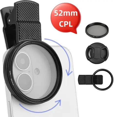 52mm CPL Filter for Phone Lens, Clip-on Polarizer Filter, CPL Phone Camera Lens for Most Smartphones, Clip-on Design CPL Filter for Cellphone, Lens Attachments, Lens Filters