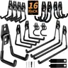 16 Pack Garage Hooks Heavy Duty Organization for Tools Wall Mount Utility Hook Garage Hanger Storage Hooks with 2 Extension Cord Straps Shed Organiser
