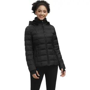 Women Down Puffer Jacket Warm Hooded Winter Down Puffer Coat with Faux-Fur Hood & Collar
