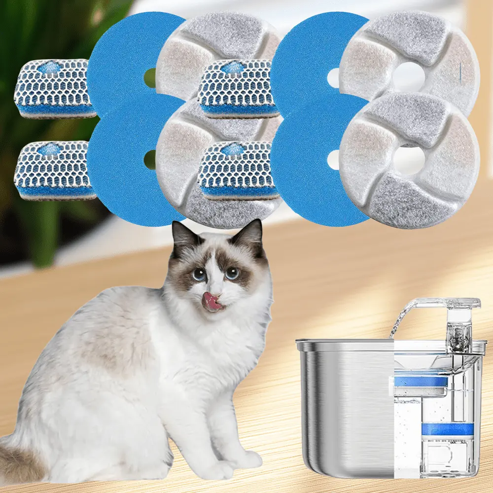 4-Pack 4.13in Pet Water Feeder Kit Filter Cartridges, PP Cotton Filters Compatible with AthlChamp Pet Water Fountains + Round & Square Sponges, Automatic Water Feeder