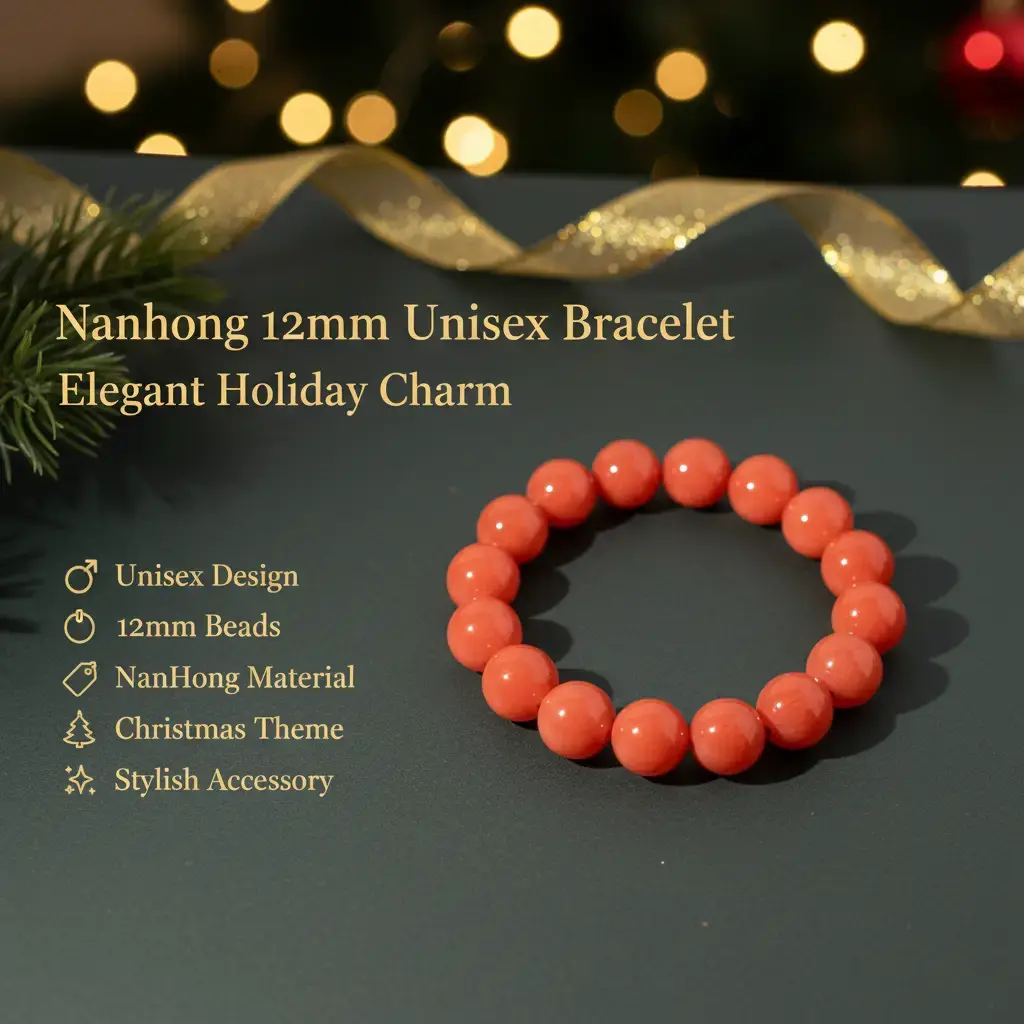12mm Red Agate Beaded Bracelet - Unisex Gemstone Bangle, Elegant Costume Jewelry with Festive Look for Christmas Parties, Beads