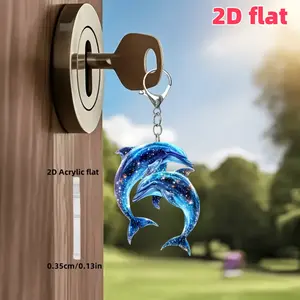 2D Flat, 2D Flat Dolphin Keychain - 2D Acrylic Dolphin Design, Suitable for Bags and Car Keys, Best Choice for Valentine's Day & Mother's Day Gifts, 2D Flat