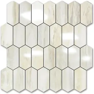 Long Hexagon Peel and Stick Backsplash  - 10 Sheets Stick on Backsplash for Kitchen and Bathroom 12.4 x 12 Inch Glossy  Grain PVC Self Adhesive Mosaic Wall s