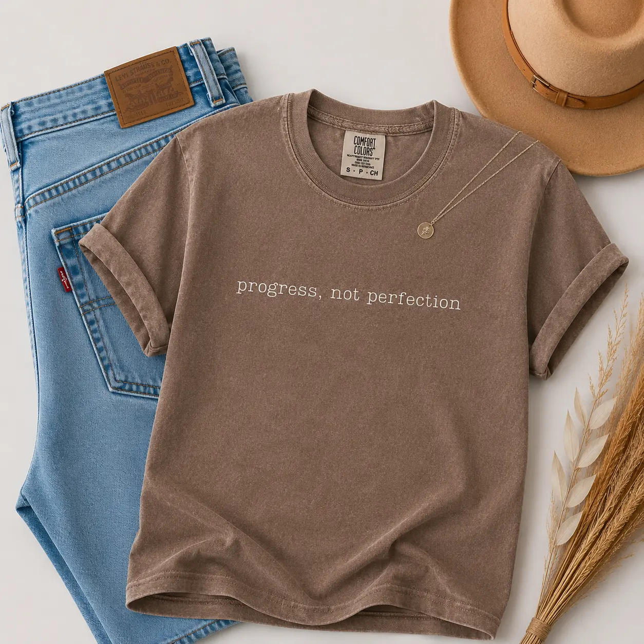 Comfort Colors Progress Not Perfection Shirt, Motivational Shirt, Mental Health Shirt, Positive Saying, Self Love Gift, Inspirational Quote - TrendWear USA