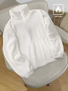 Cream Half-Zip Fleece Pullover - TikTokShopBlackFriday Deals WinterFashion, Cozy Warm Fleece Lined Top, Soft Fluffy Graphic Casual Outwear Coats, Trendy Relaxed Fit, Perfect ChristmasGiftIdea for Cold Weather, Viral TikTokShopFallDealsForYou Pick