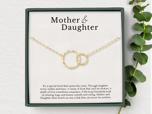 Christmas gift Mother Daughter Necklace - 2 Circles Pendant Jewellery for Mothers Day Gift for Mom and Daughter Special Bond Hoop Design