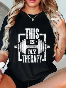 100% Cotton This Is My Therapy Funny Gym Workout Motivational T-Shirt