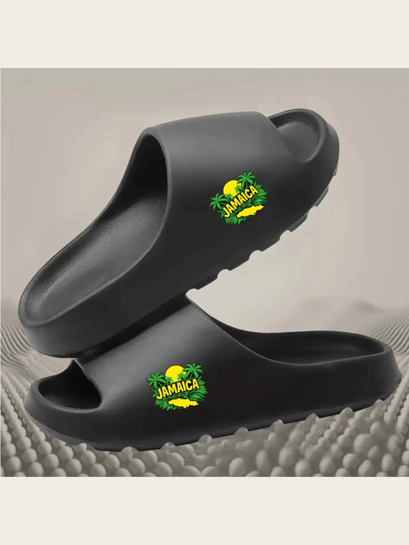 Jamaica Themed Flip Flops with Palm Tree Sun Design Comfortable Beach Sandals for Men Women Vacation Summer Footwear Lightweight Non Slip Tropical Island Inspired Slippers