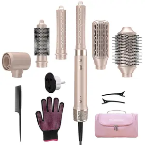Mythsight 6 in 1 Hot Air Styler with Travel Case, Dual Voltage (100-240V) High-Speed Hair Dryer Brush Auto Wrap Curlers, Volumizing Styling Blower Brush, Perfect Gift for Women Friend Family Mother
