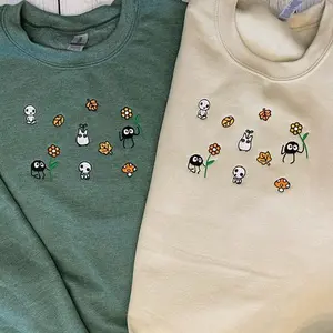Ghibli Friends Enjoying Fall Embroidered Sweatshirt, Ghibli Studio Shirt, Spirited Sway Studio Ghibli Embroidery Crewneck Sweatshirt, Hoodie