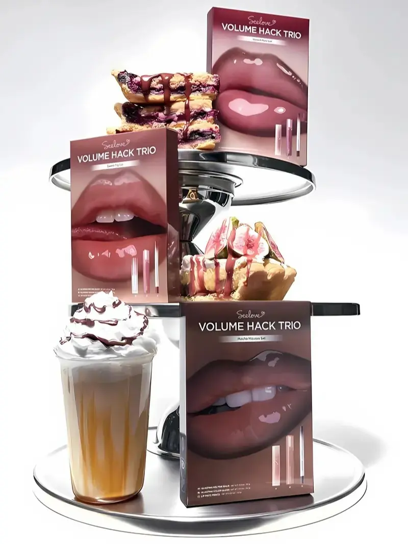 [Instant 3D Lip Volume] Volume Hack Trio Sweet Fig Set – Fuller Overlined Lips in 3 Easy Steps w/ Lip Mate Pencil 0.5g, Melting Balm 3.5g & Color Gloss 4g | 3-in-1 Plump & Glossy Lip Combo Kit (3 Shades).