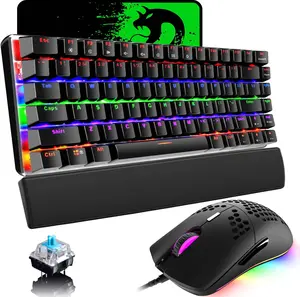 Gaming Keyboard, Mouse, Wrist Rest, 4 - in - 1 Gaming Set. Rainbow LED Backlit Keyboard, RGB Backlit 6400 DPI Lightweight Mouse with Honeycomb Shell. clix  keyboard
