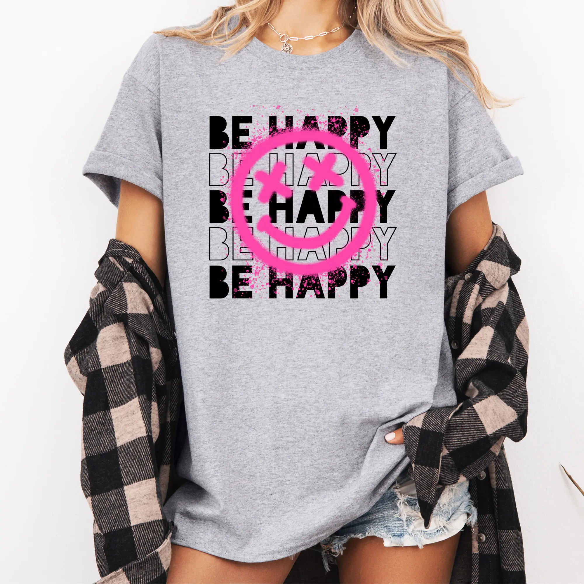 Be Happy DTG/DTF Graphic T-Shirt - Relaxed Fit Soft Print T-shirt and Sweatshirt