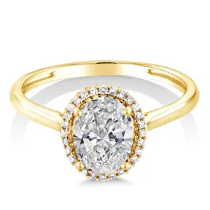 Gem Stone King 1.58 Cttw 10K Yellow Gold IGI Certified Diamond Halo Engagement Ring For Women | Center Oval Cut 1.5 Ct | D-E Color | VS1-VS2 Clarity
