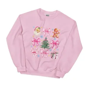 Women's Classic Fit Pink Santa Christmas Sweatshirt with Air-Jet Spun Yarn - Collar