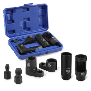 #fathersdaygift WORKPRO 6-Pack O2 Oxygen Sensor Socket, Automotive 3/8", 1/2" Drive x 1-1/16", 7/8" 27mm, 22mm O2 Sensor Socket Removal Tool and Thread Chaser Set, for Oil Pressure Vacuum Thermal Oxygen Sensors
