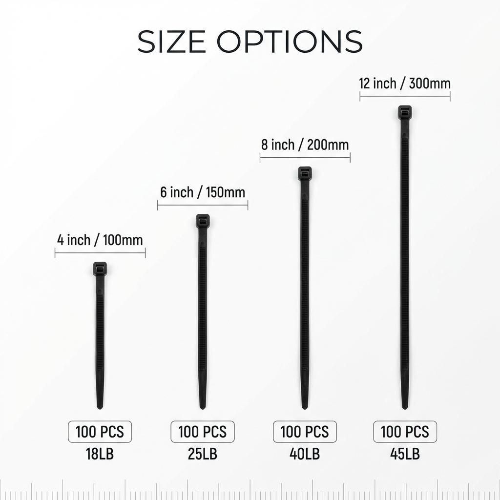 400 Pack Zip Ties Assorted Sizes (4”+6”+8”+12”), Black UV Resistant Cable Ties