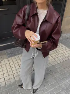 Women's Fashion Leather Jacket, Loose Fit Motorcycle Style Coat, New Fall Winter Outerwear, Casual Chic Women's Clothing, Womenswear