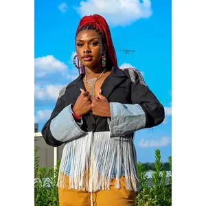 Denim and fringe blazer