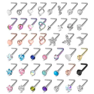 44 Pieces 20G Nose Studs/Nose Rings for Women — Nose Piercing Jewelry, Surgical Stainless Steel, Moon/Star/Heart/Butterfly Designs, Hypoallergenic Body Piercing Jewelry for Women and Men