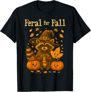 Feral For Fall Autumn Fall Pumpkin Funny Raccoon Coffee T-Shirt - Tamauziabro Shop 98B0FGXRRZQ7