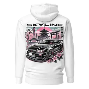 Black R34 GT-R Skyline sweatshirt hoodie for 90s JDM Fans Japanese Tuner Car Culture Drip GTR pullover, Cotton