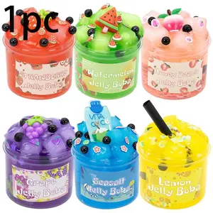 Large Capacity Crunchy Slime Toy, 1 Box Premade Crystal Slime Toy, Stretchable Super Soft and Non-sticky Jelly Cube Slime, Classroom Prizes Party Favors, Sensory Cuddle Box, Strawberry Design