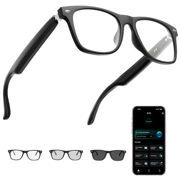 AI Smart Glasses for Men & Women with ChatGPT, Bluetooth Glasses with 165 Languages Translation, Color-Change Lens, Meeting Analysis, Music Playback, Hands-Free Calls, UV & Blue Light Protection