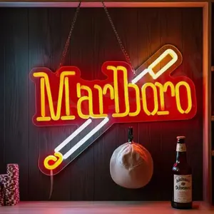 Marlbor LED Neon Sign, Wall Mounted Vintage Neon Light, Perfect for Men's Space, Bar, Garage, Cool Gift Idea, Push Button Control